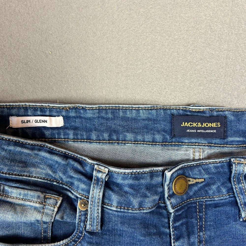 Jack & Jones Jeans Glenn Slim Fit Stretch Mens 32x34 Medium Blue Denim - Picture 2 of 16